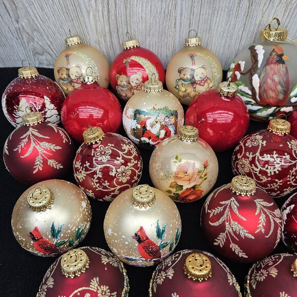 Vintage‎ 34 Pc Glass Christmas Ornaments Embellished Santa Cardinal Krebs O'well - Picture 7 of 15
